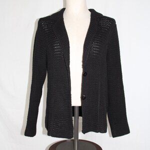 NY Collection Women's Black Knit Cotton Sweater Cardigan Preppy Blazer Size L